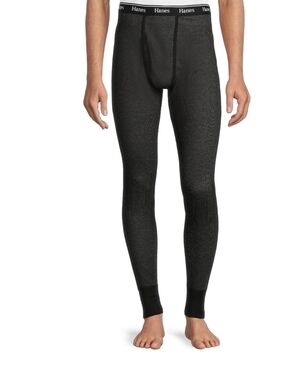 Hanes Men's Tagless Thermal Pant - Black with Heather Gray.       4